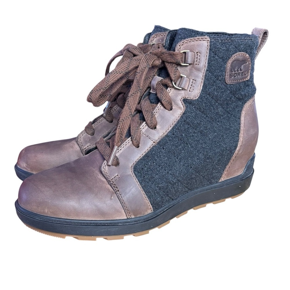 Sorel Evie™ II NW Lace Brown Leather Waterproof Wedge Booties – Women’s Sz 10